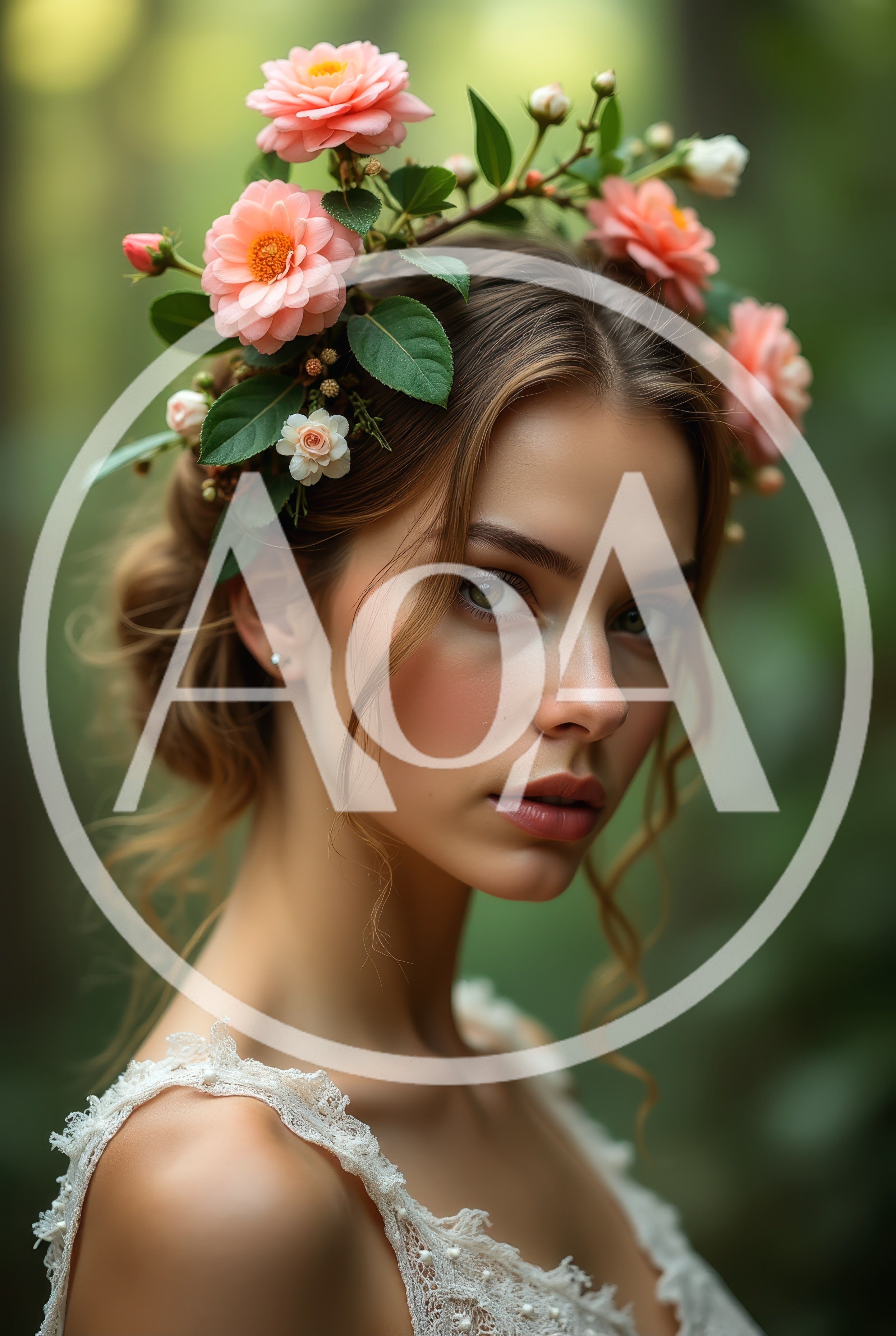 Portrait Of A Young Woman Wearing A Floral Crown