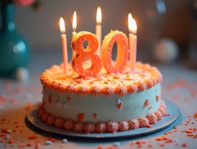 Birthday Cake With Number Eighty Candles