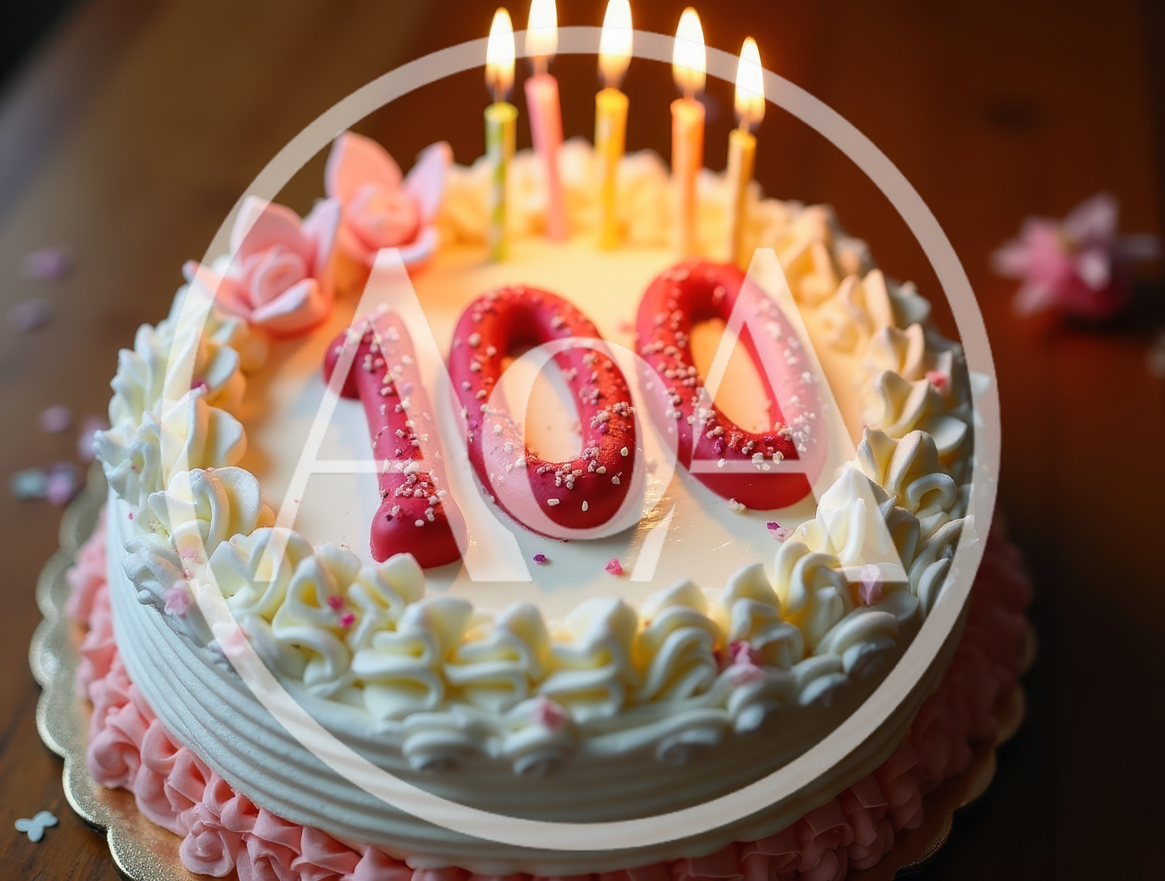 100th Birthday Cake With Lit Candles