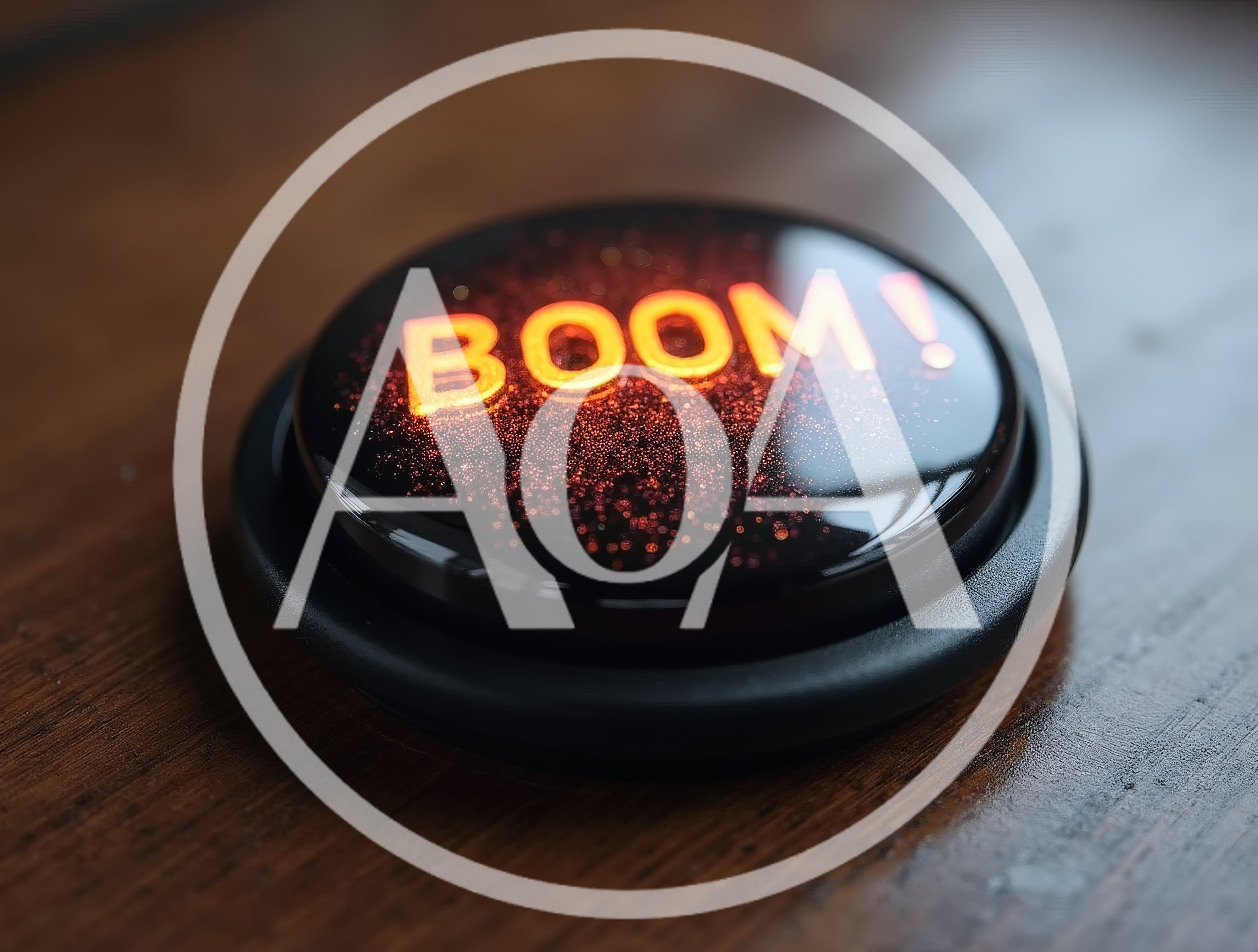 Glowing Boom Button On A Wooden Surface