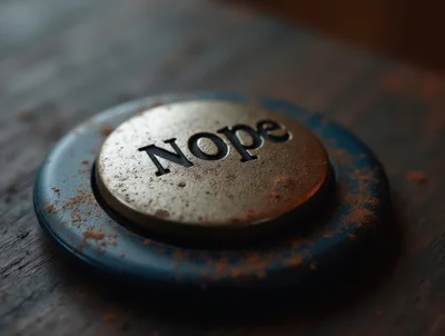 Close Up Of A Metal Nope Button