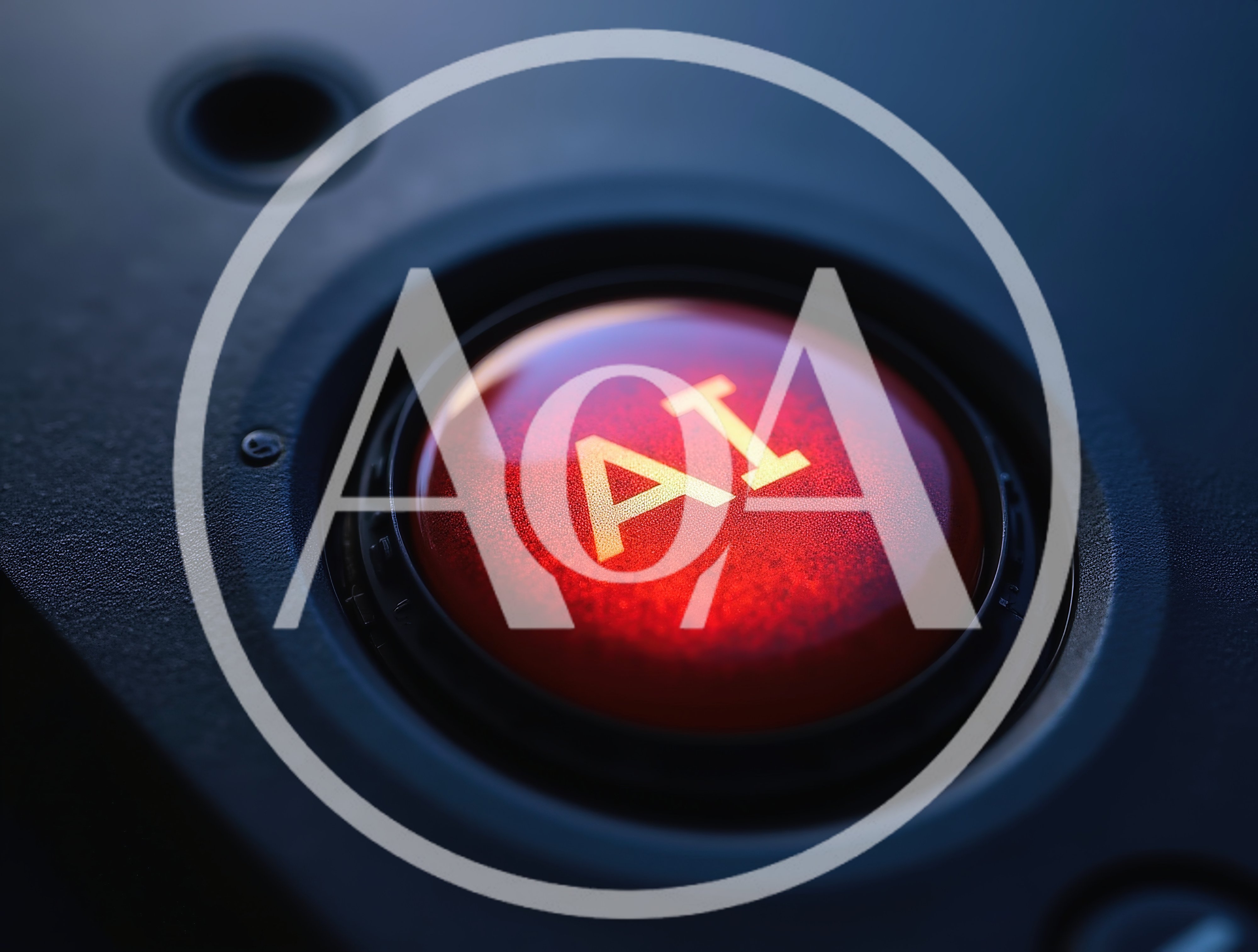 Close Up Of A Glowing Red AI Button