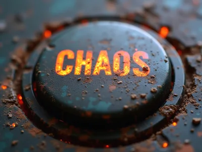 Glowing Chaos Button With Debris And Industrial Texture
