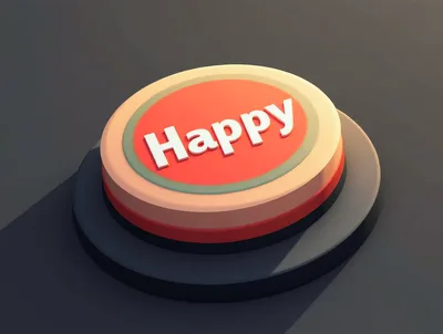 3D Rendered Happy Button on Dark Surface