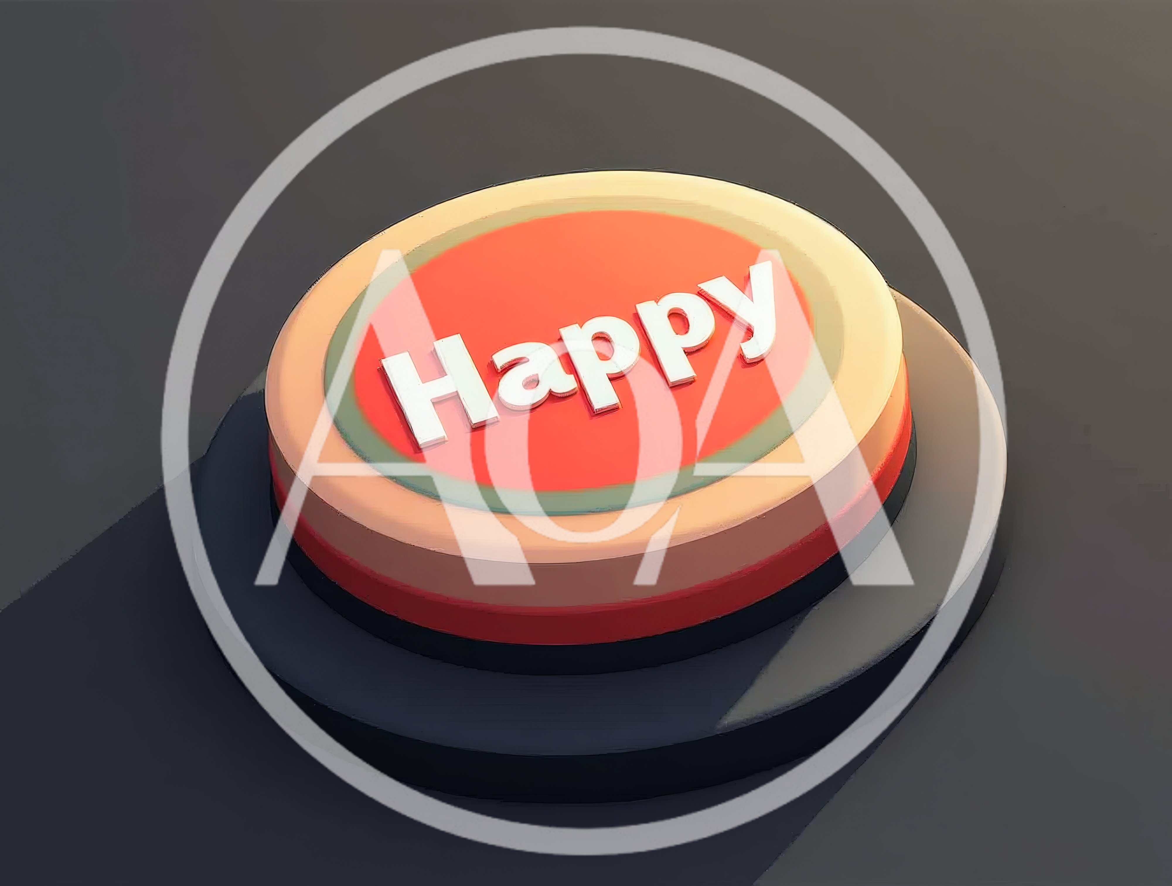3D Rendered Happy Button on Dark Surface