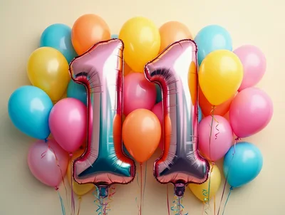 Number Eleven Foil Balloons With Colorful Party Balloons