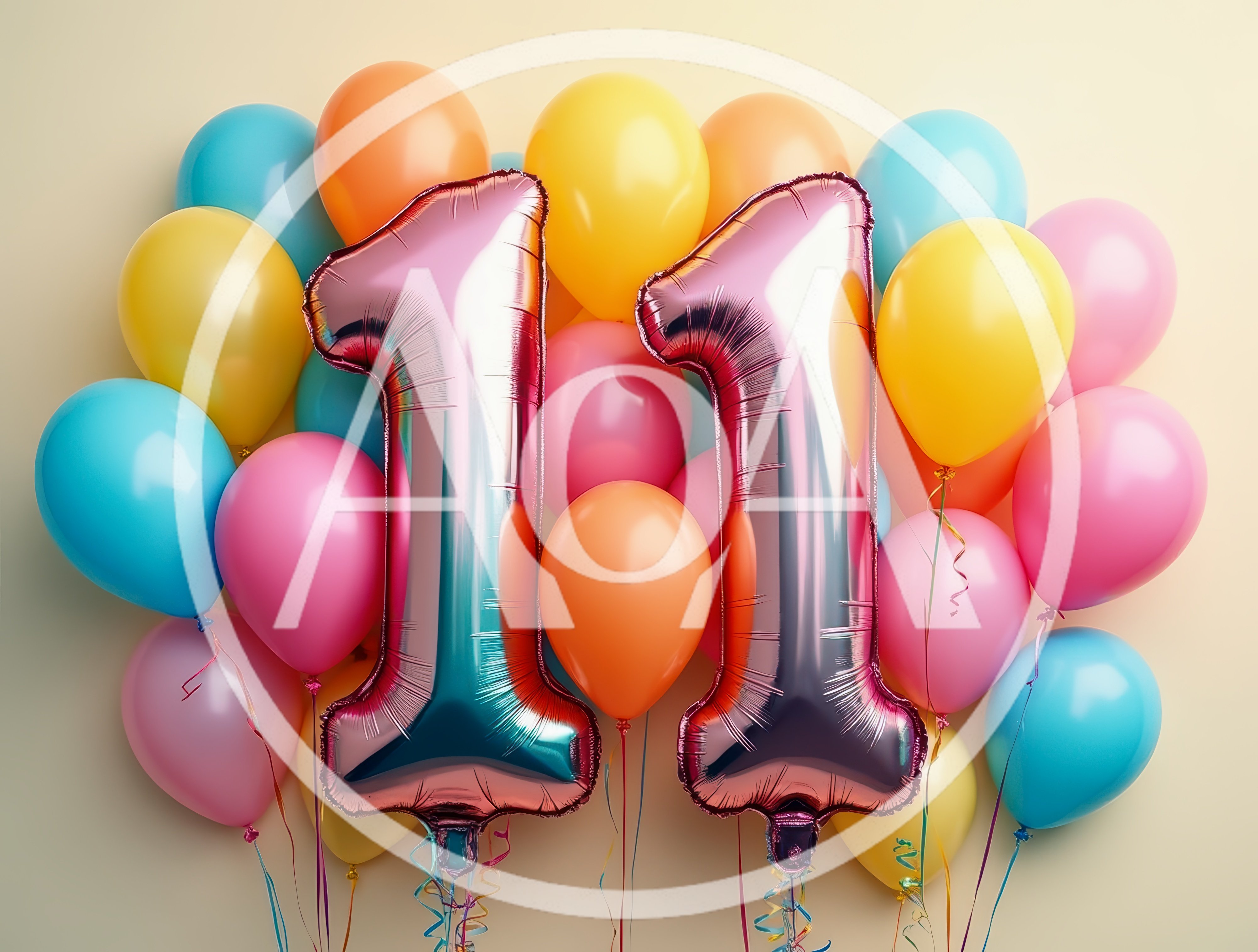 Number Eleven Foil Balloons With Colorful Party Balloons