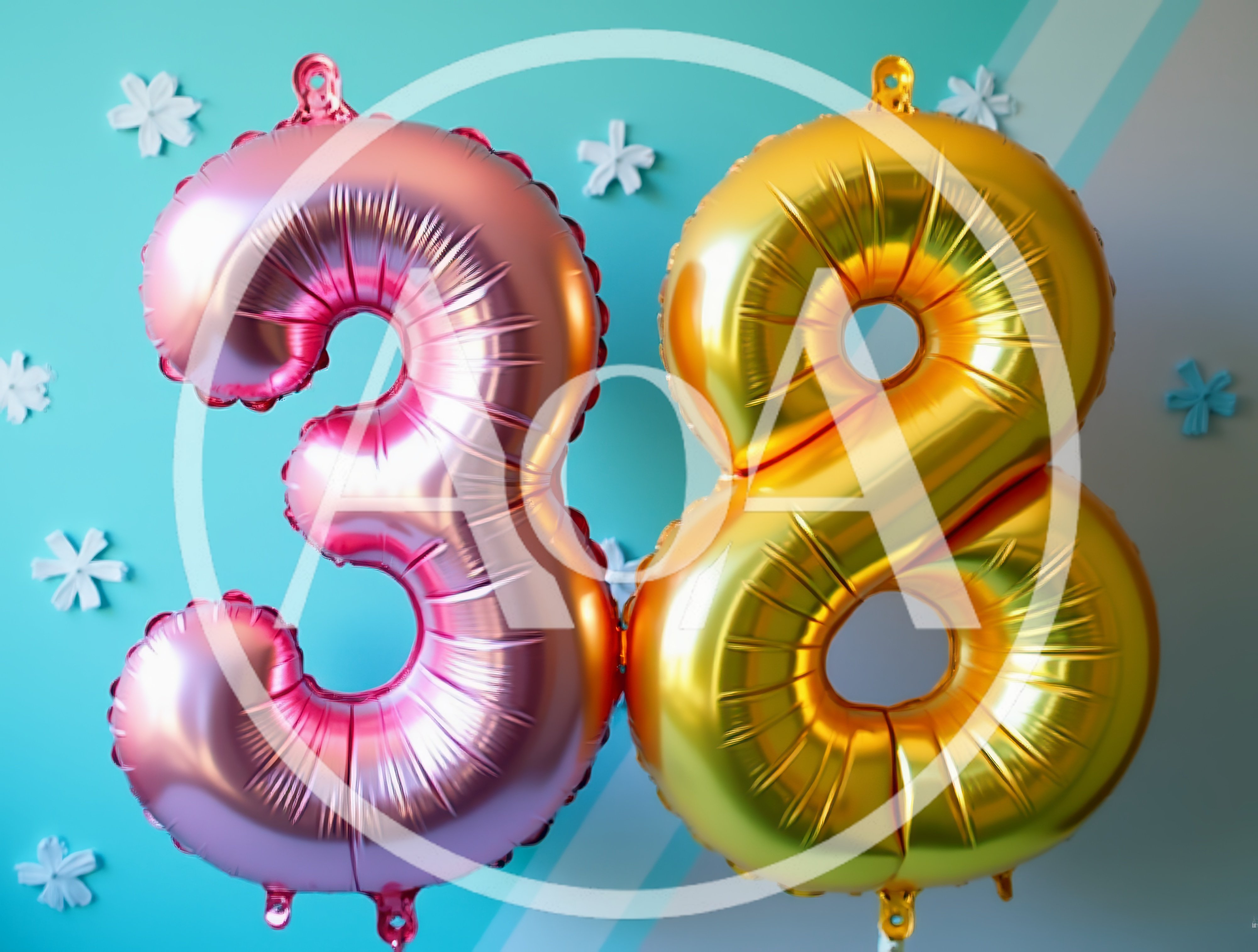 Pink and Gold Number Thirty Eight Balloons
