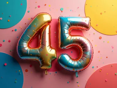 Iridescent Foil Balloon Number Forty Five Celebration