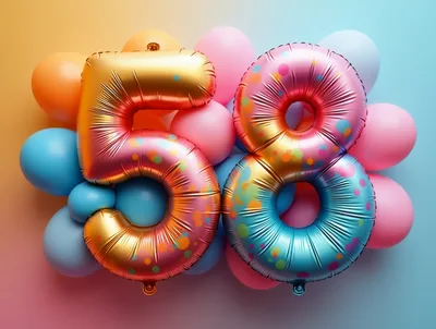 Number 58 Foil Balloons With Colorful Party Decor