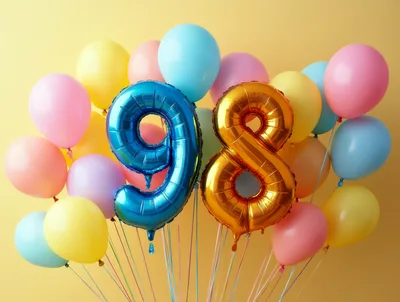 Number 98 Foil Balloons With Colorful Latex Balloons