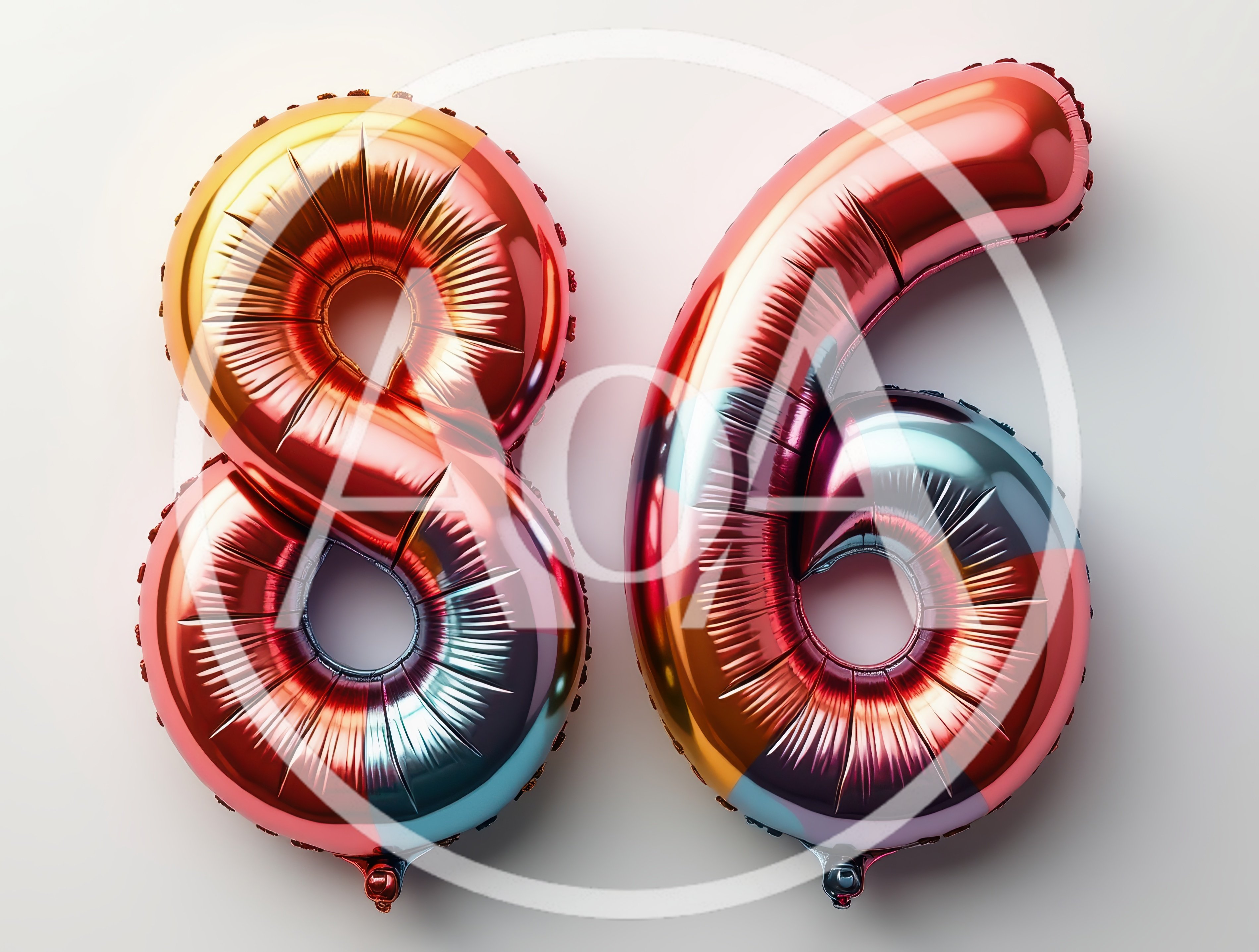 Metallic Rainbow Balloon Numbers Eighty Six