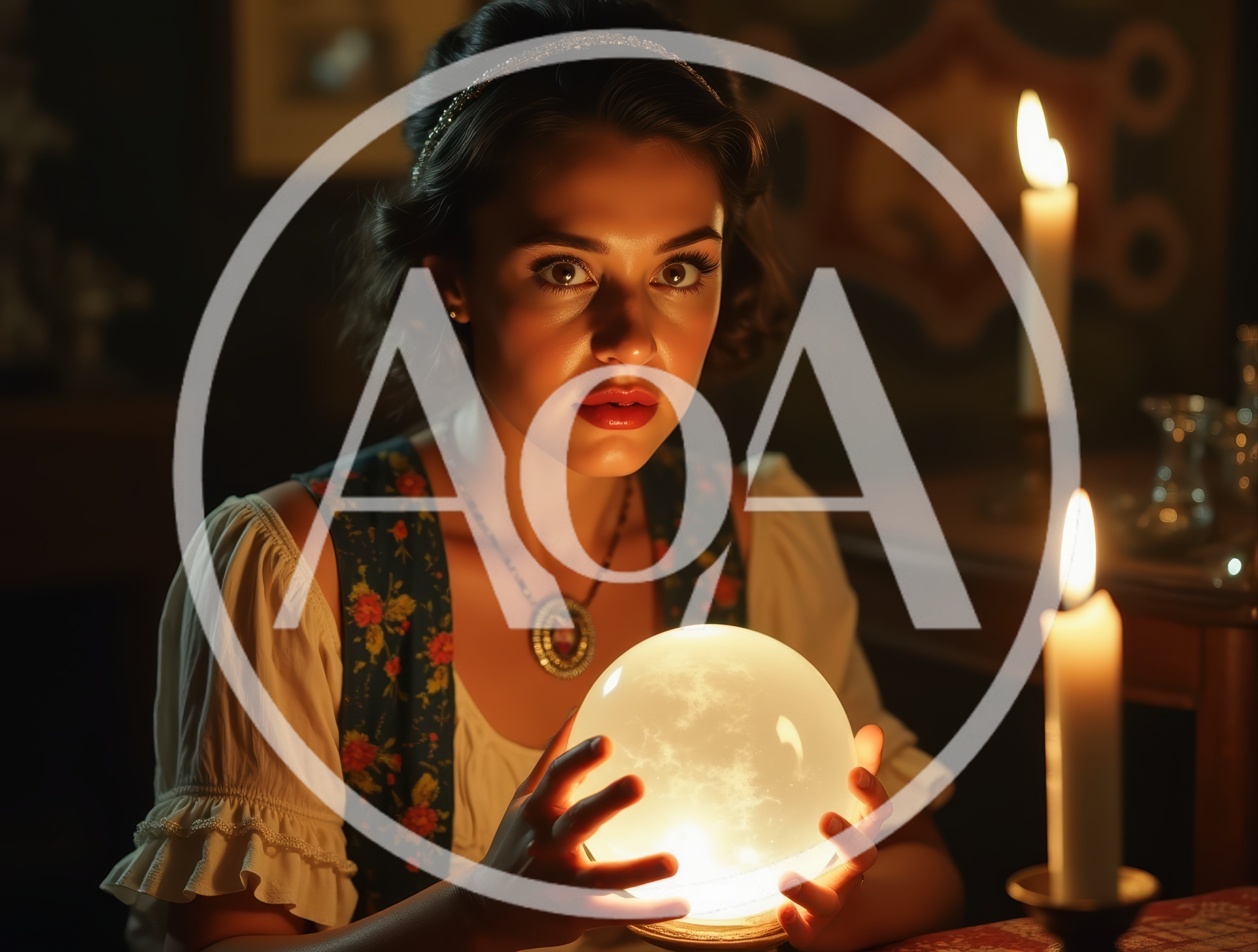 Young Woman Gazing Into A Glowing Crystal Ball