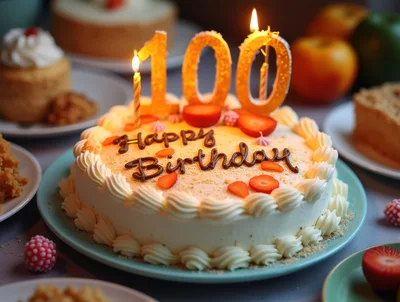 100th Birthday Celebration Cake With Candles
