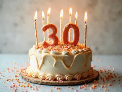 Birthday Cake With Number Thirty Candles