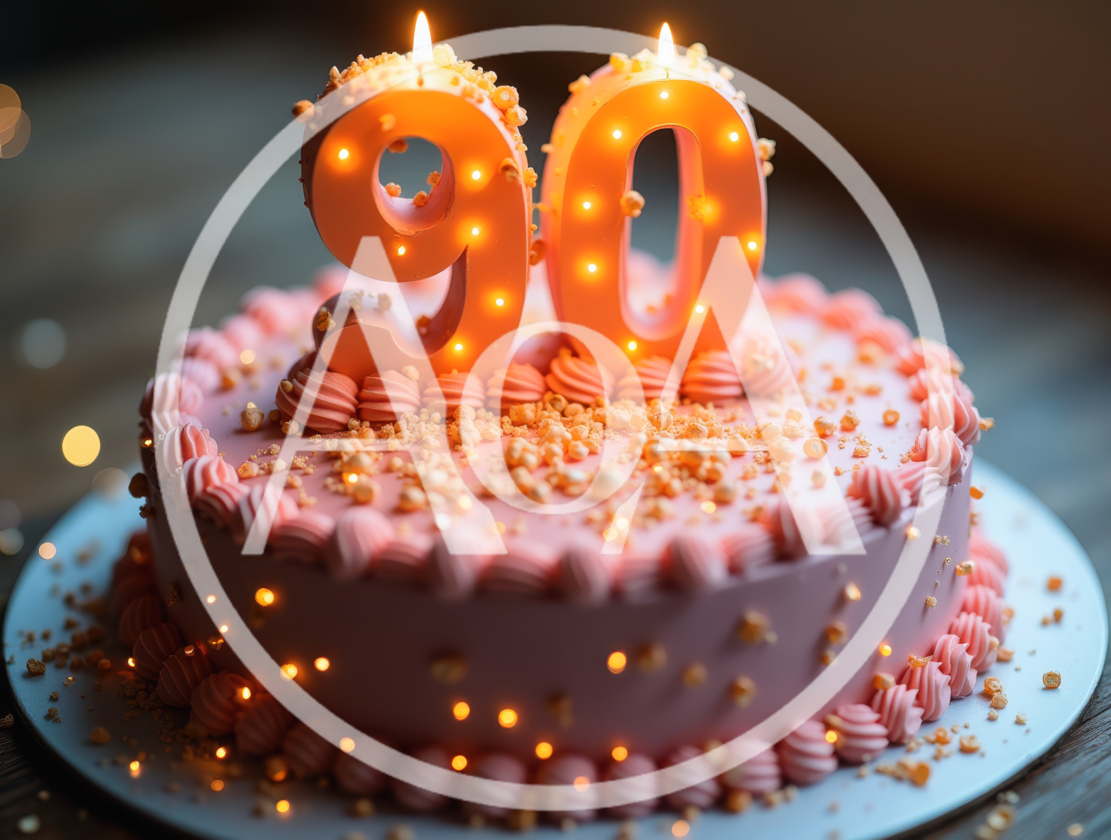 90th Birthday Celebration Cake With Glowing Candles