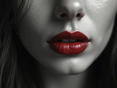 Close Up Of Woman With Vibrant Red Lipstick