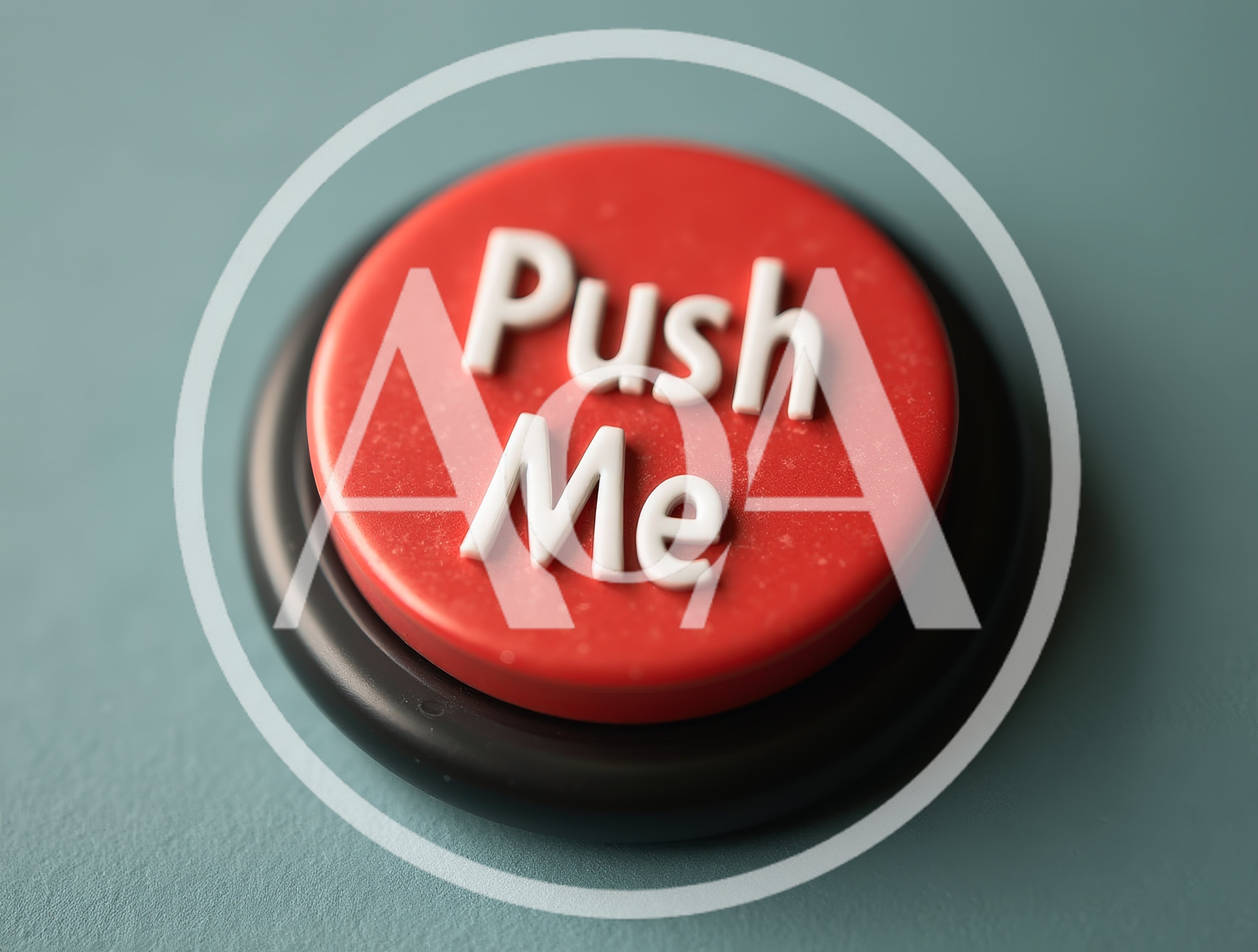 Red Push Me Button On A Teal Surface