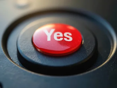 Macro Shot Of A Red Yes Button