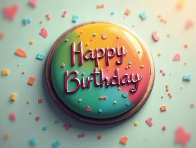 Happy Birthday Text On A Colorful Round Cake