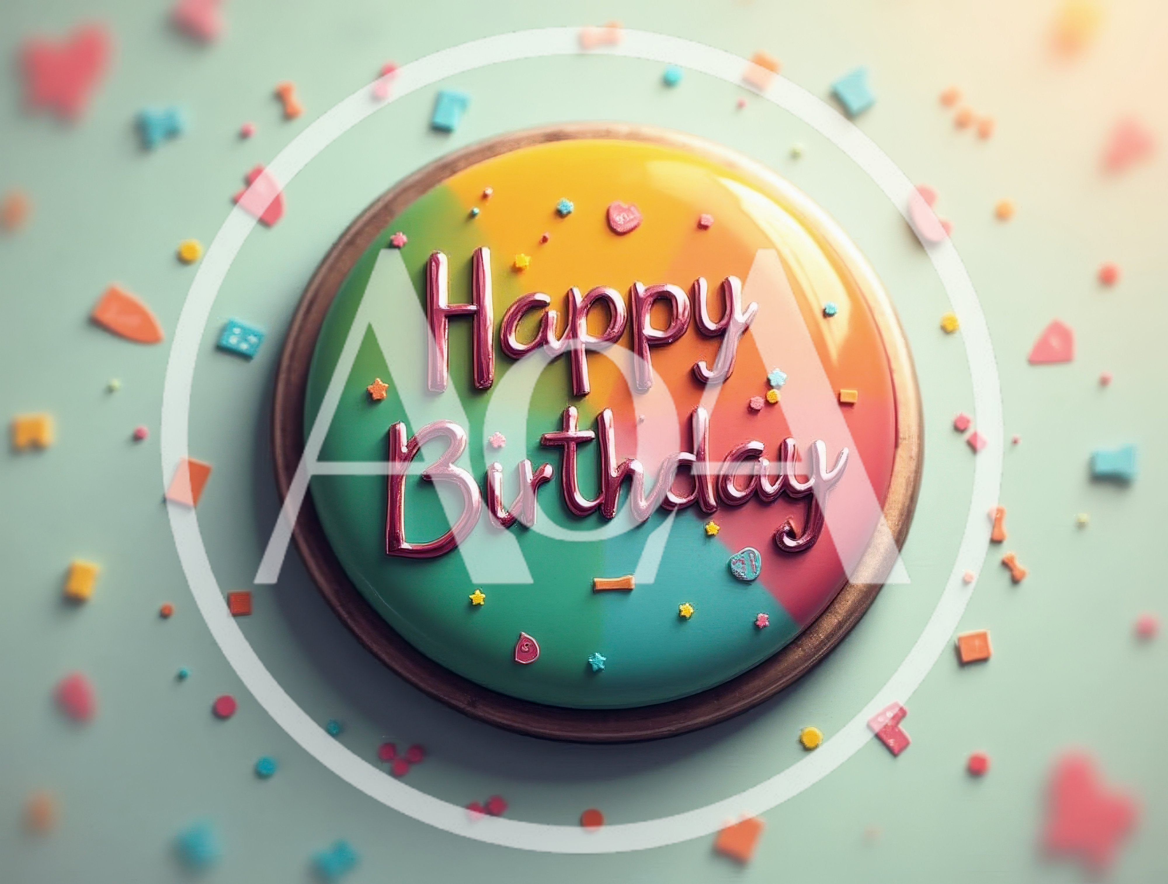 Happy Birthday Text On A Colorful Round Cake