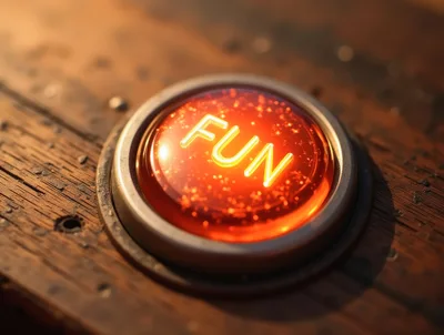 Glowing Fun Button On A Wooden Surface