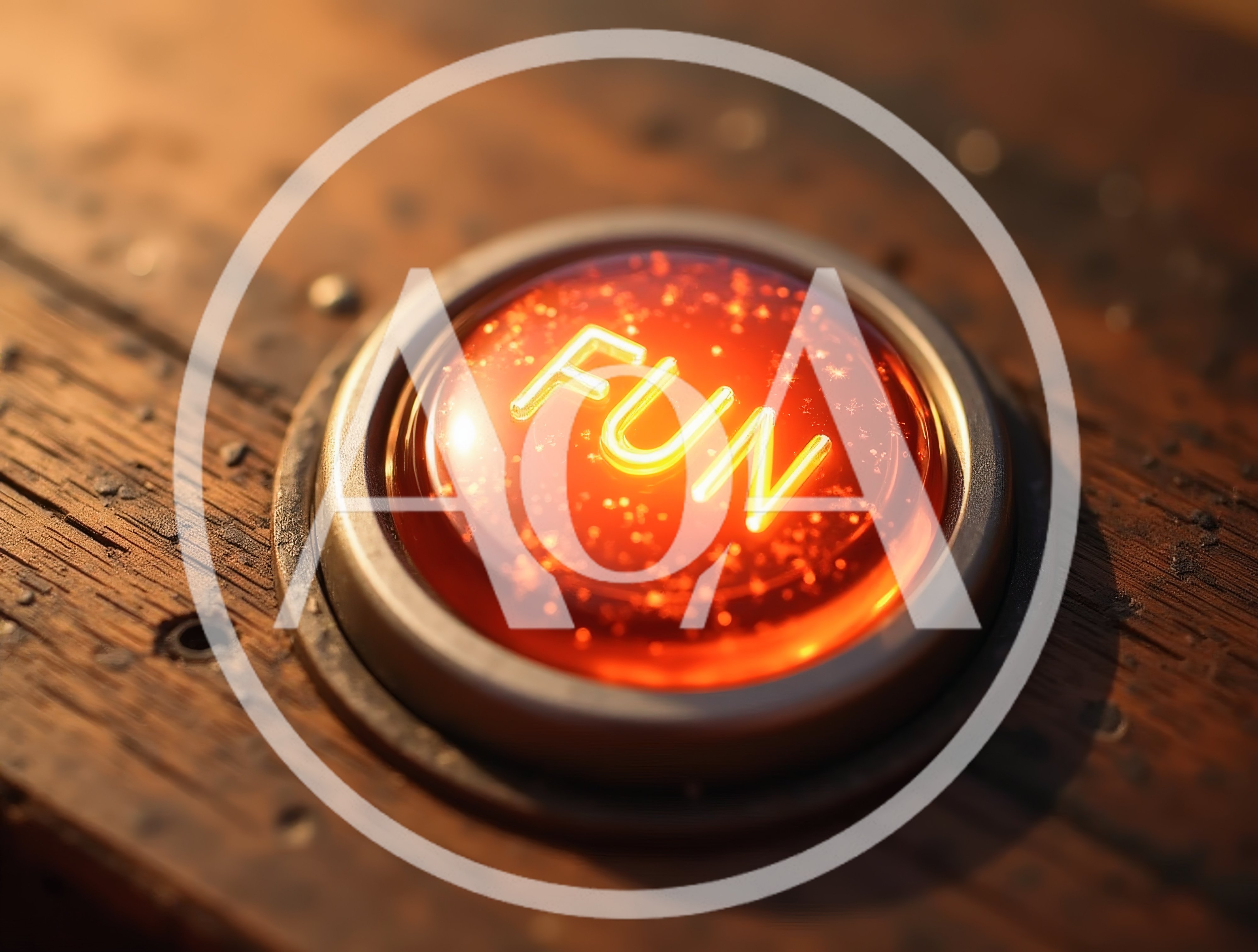 Glowing Fun Button On A Wooden Surface