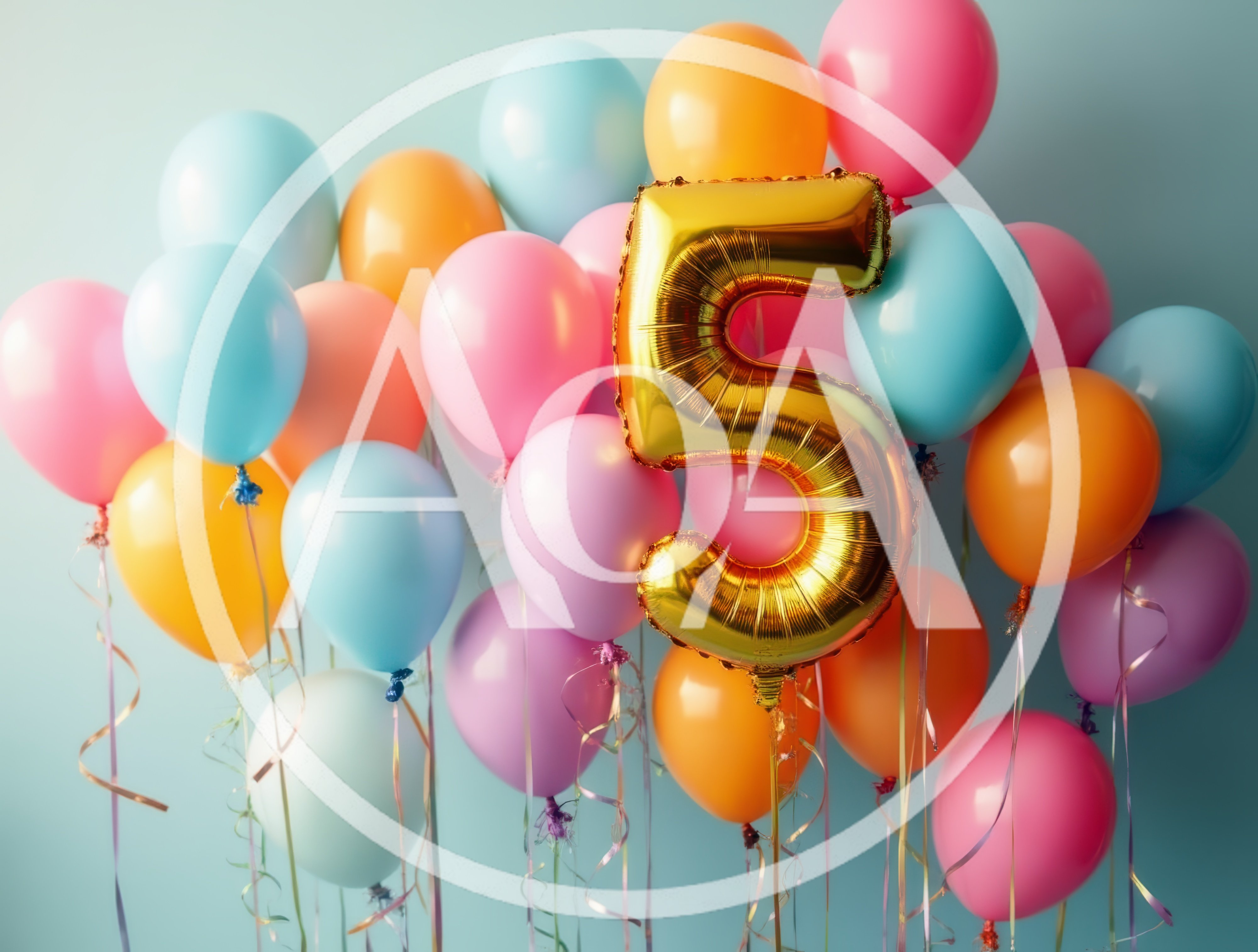 Gold Number Five Balloon With Colorful Party Balloons
