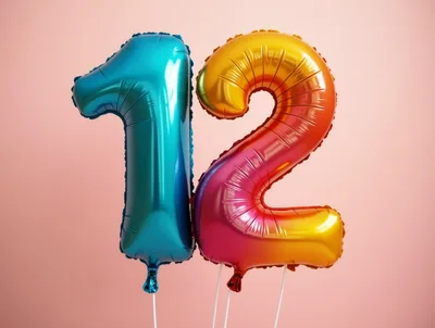 Blue And Gradient Number Twelve Foil Balloons