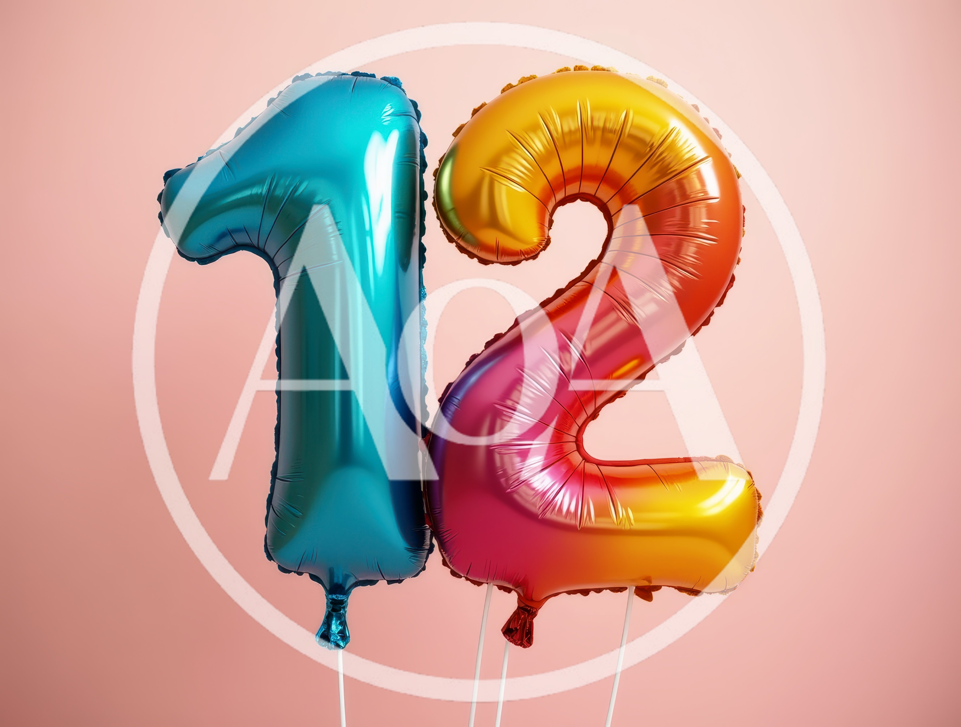 Blue And Gradient Number Twelve Foil Balloons