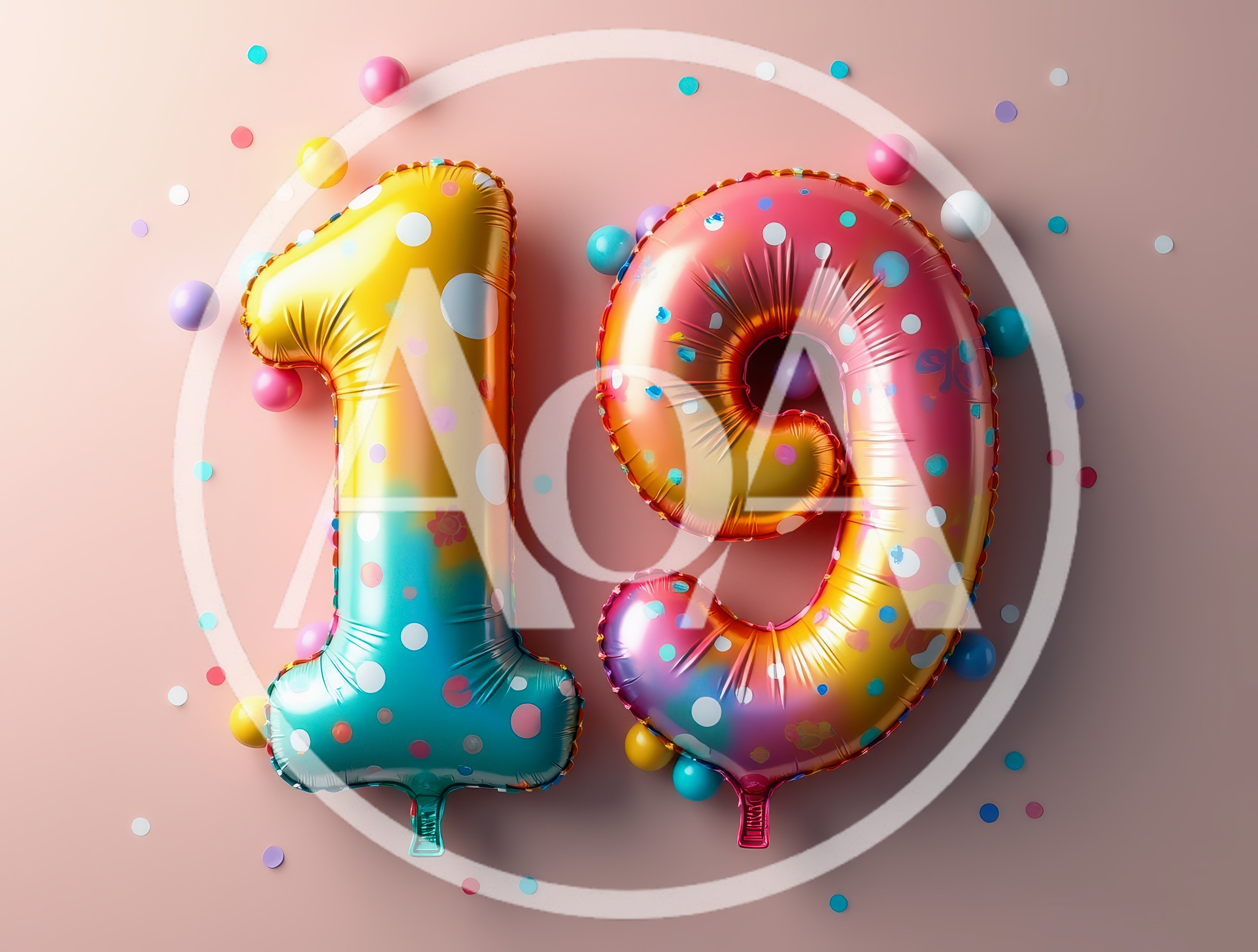 Number Nineteen Foil Balloons With Colorful Confetti