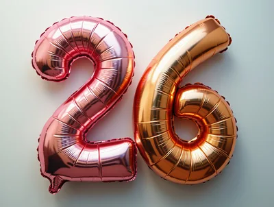 Metallic Pink And Gold Number Twenty Six Balloons