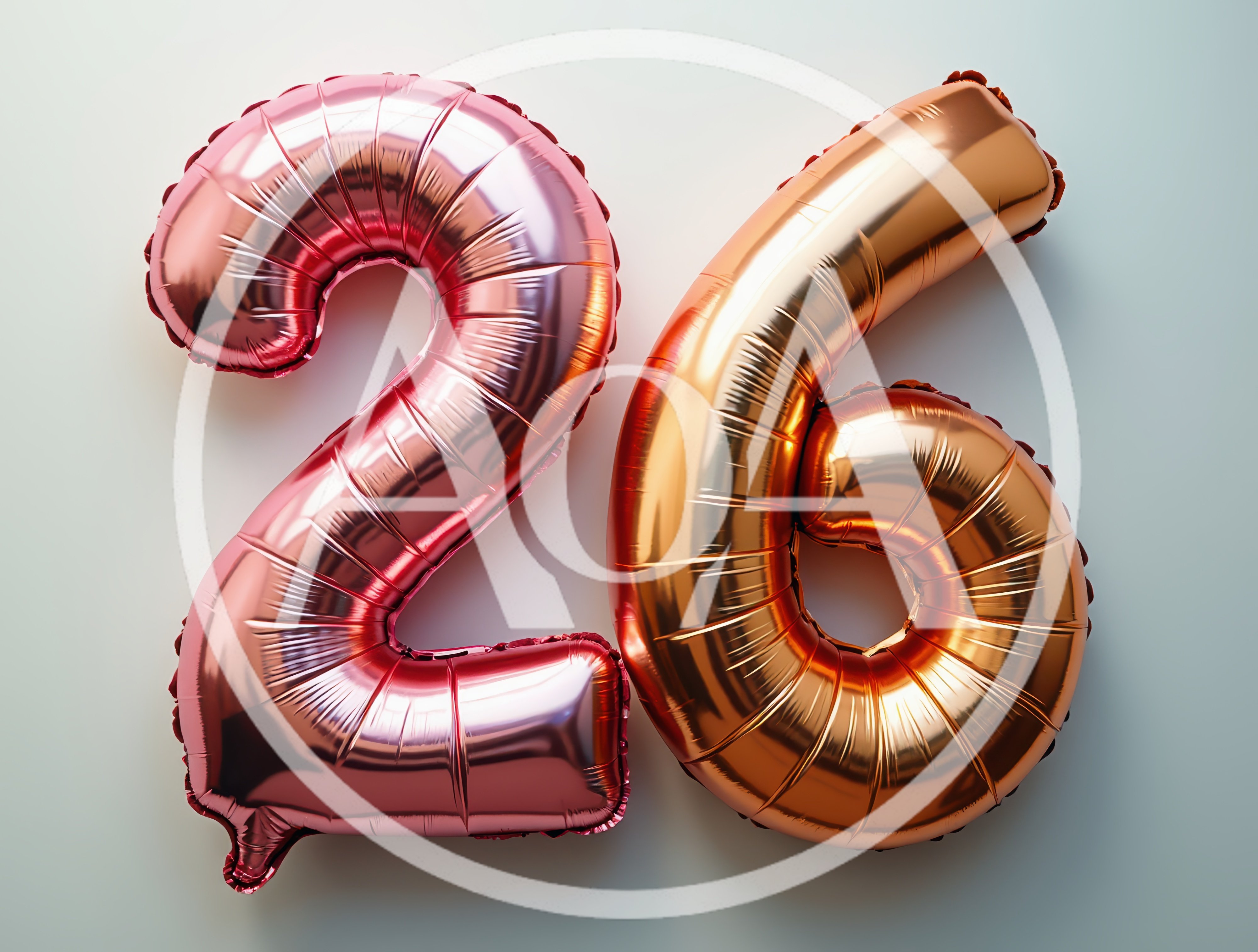 Metallic Pink And Gold Number Twenty Six Balloons
