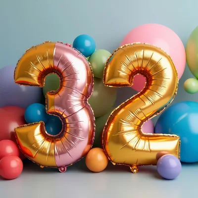 Gold and Pink Number 32 Balloons for Birthday Celebration