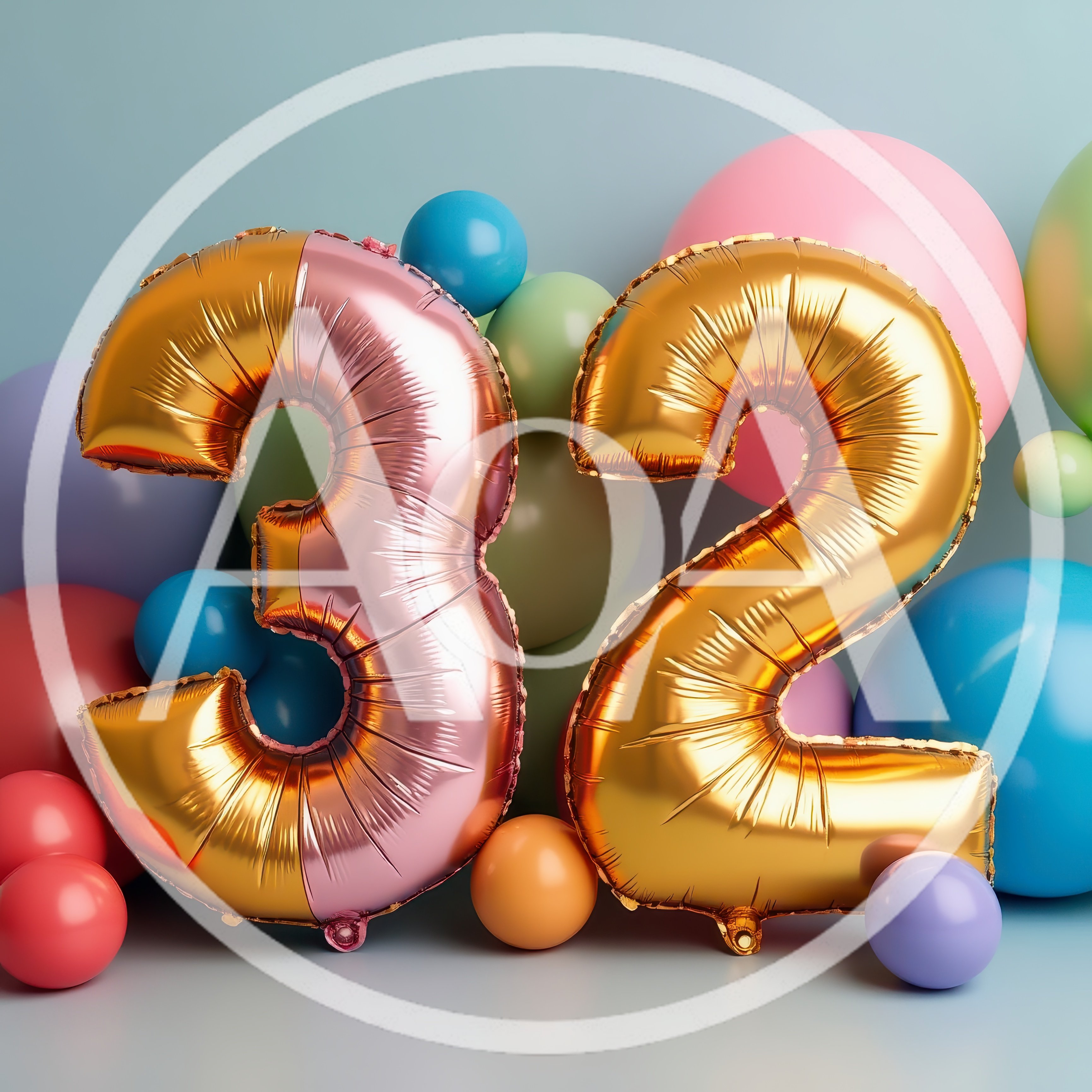 Gold and Pink Number 32 Balloons for Birthday Celebration