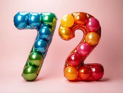 Number 72 Balloon Set on Pink Background