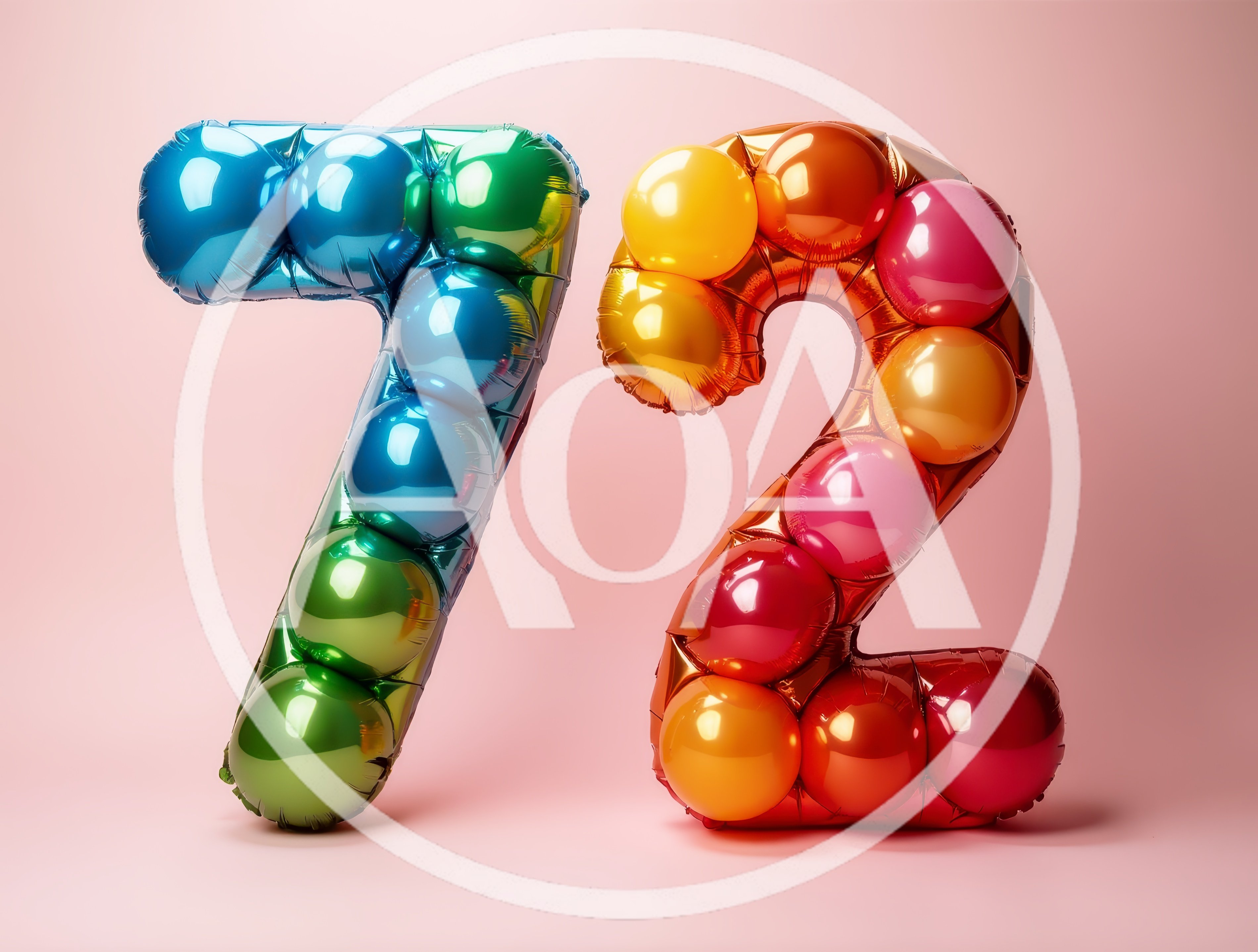 Number 72 Balloon Set on Pink Background