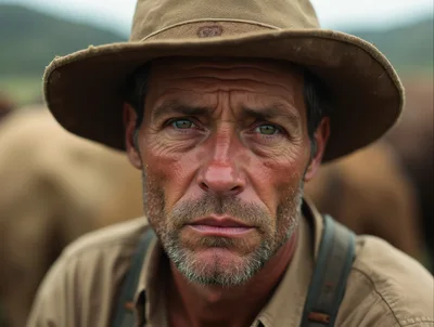 Close Up Portrait Of A Weathered Rancher