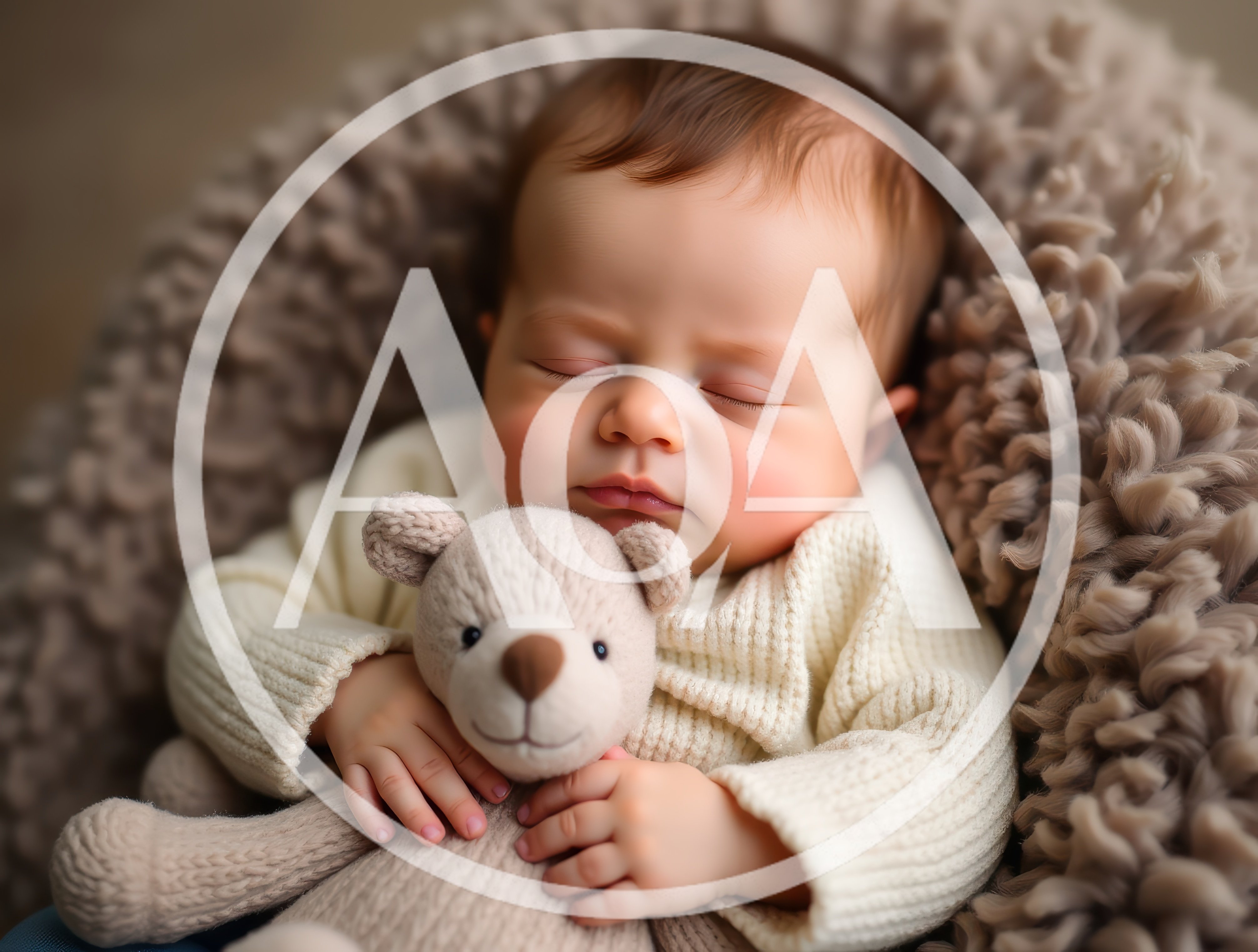 Newborn Baby Sleeping With A Plush Teddy Bear