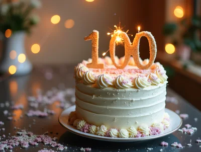 100th Birthday Celebration Cake With Sparkler