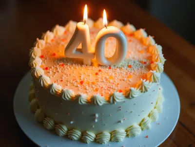 Birthday Cake With Number Forty Candles