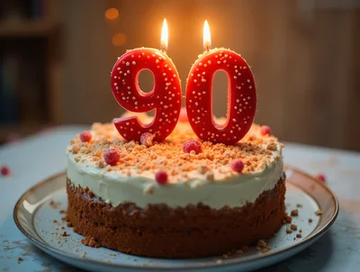 Birthday Cake With Number Ninety Candles
