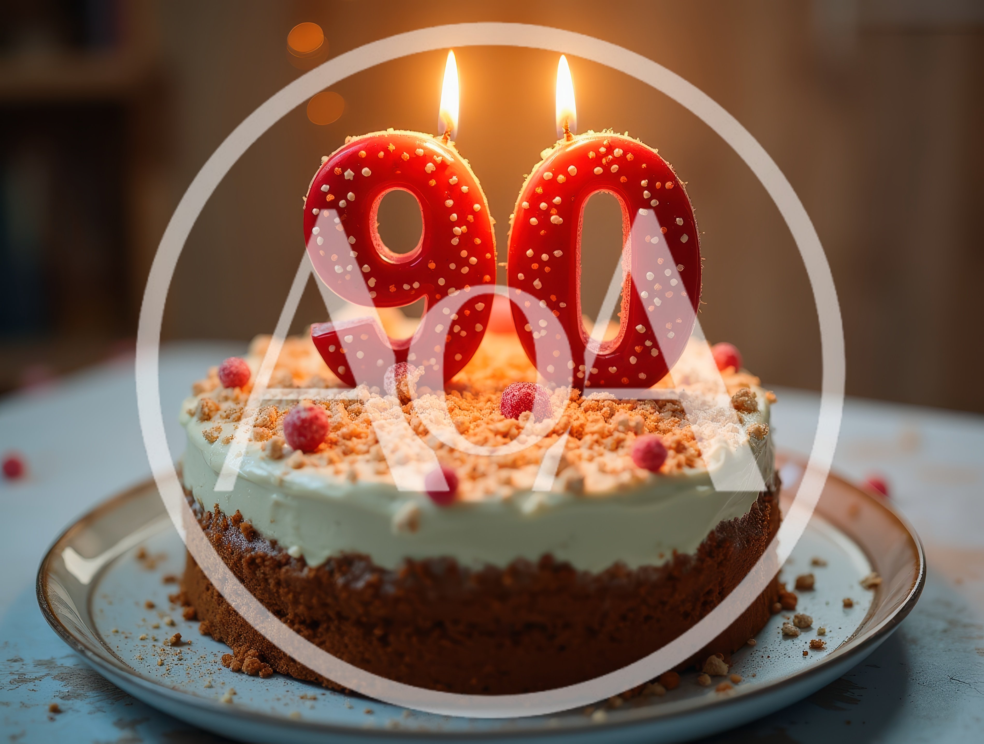 Birthday Cake With Number Ninety Candles