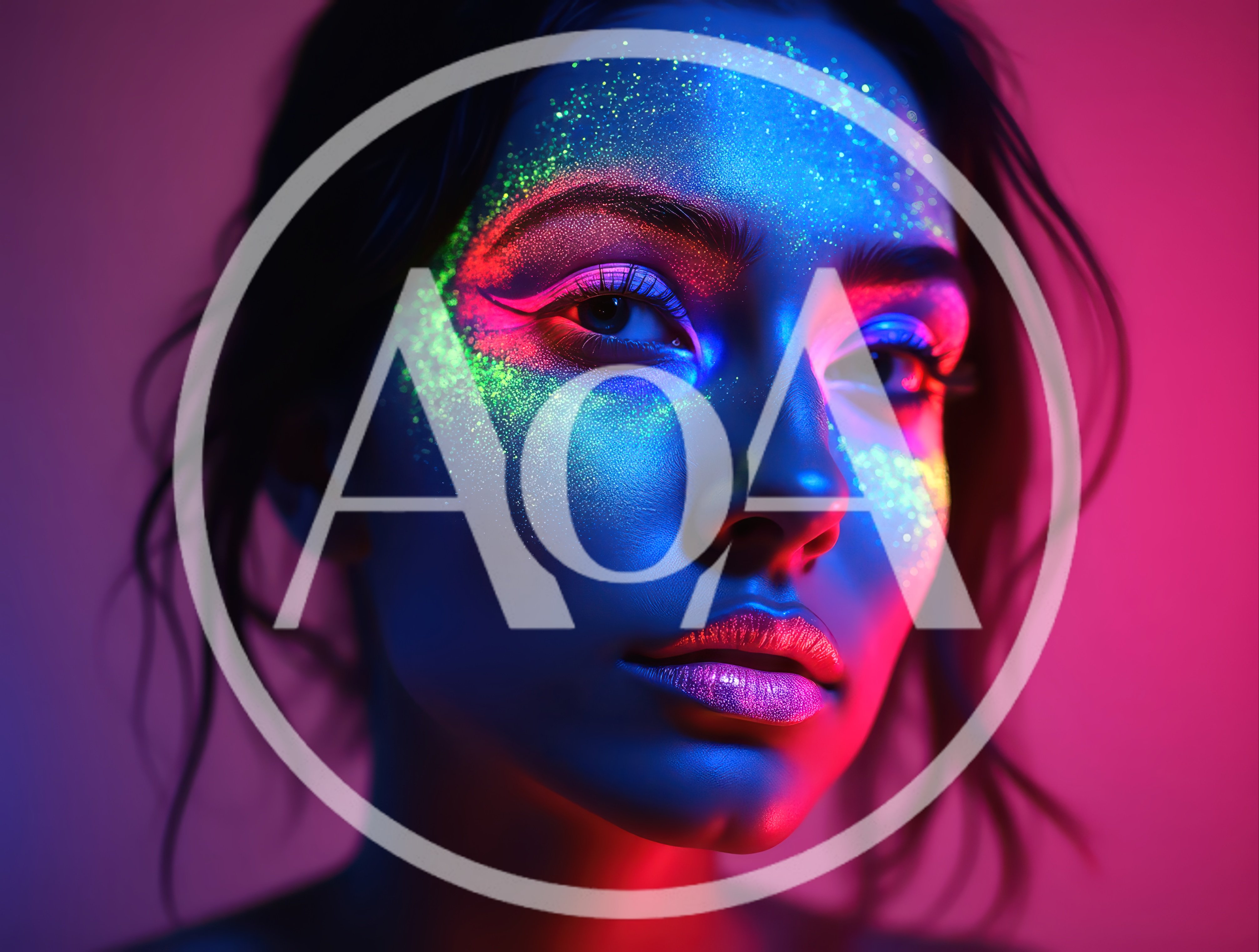 Portrait Of A Woman With Neon Glitter Makeup
