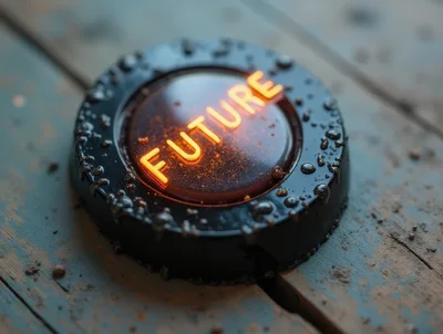 Glowing Future Text On A Dark Industrial Button