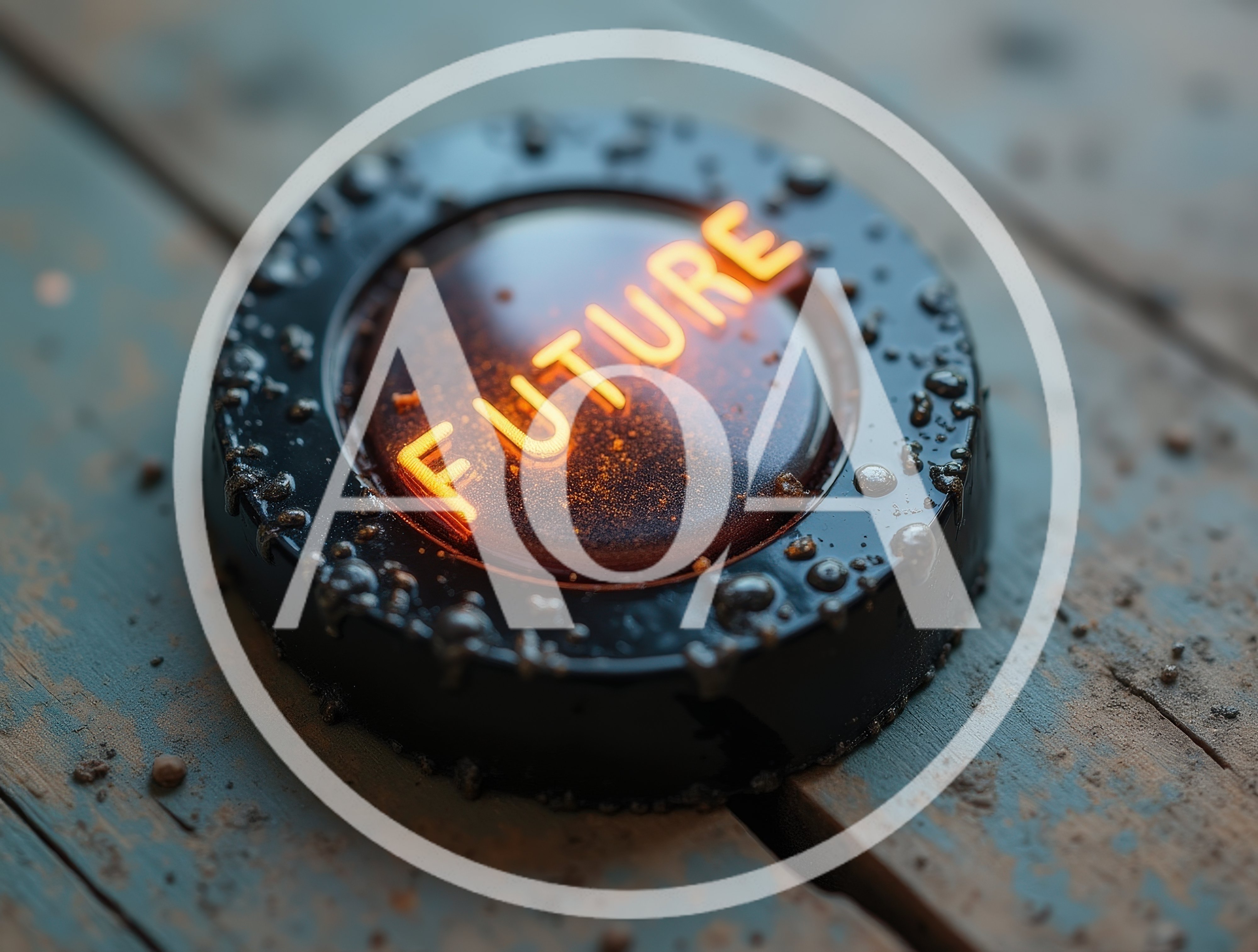Glowing Future Text On A Dark Industrial Button