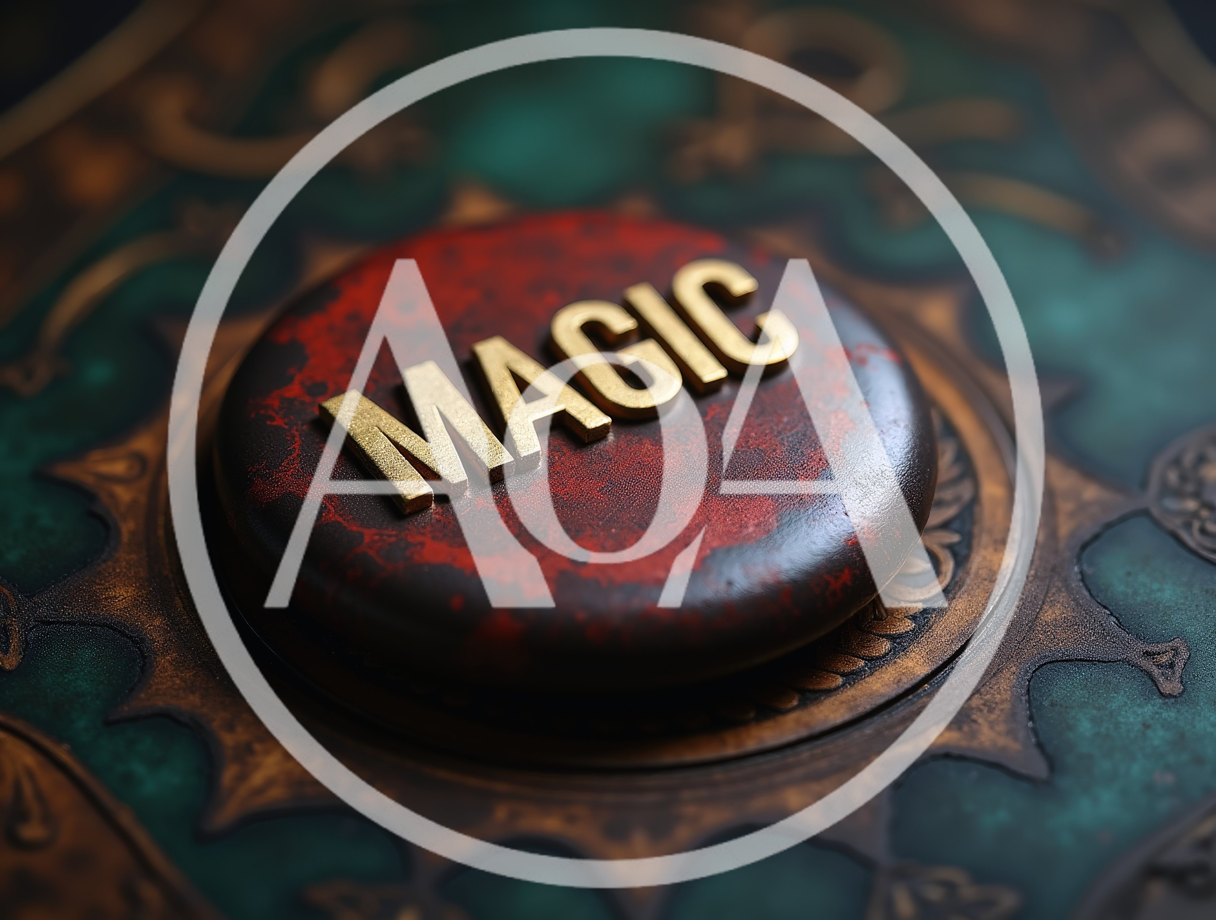 Gold Magic Text On A Textured Red Stone Surface