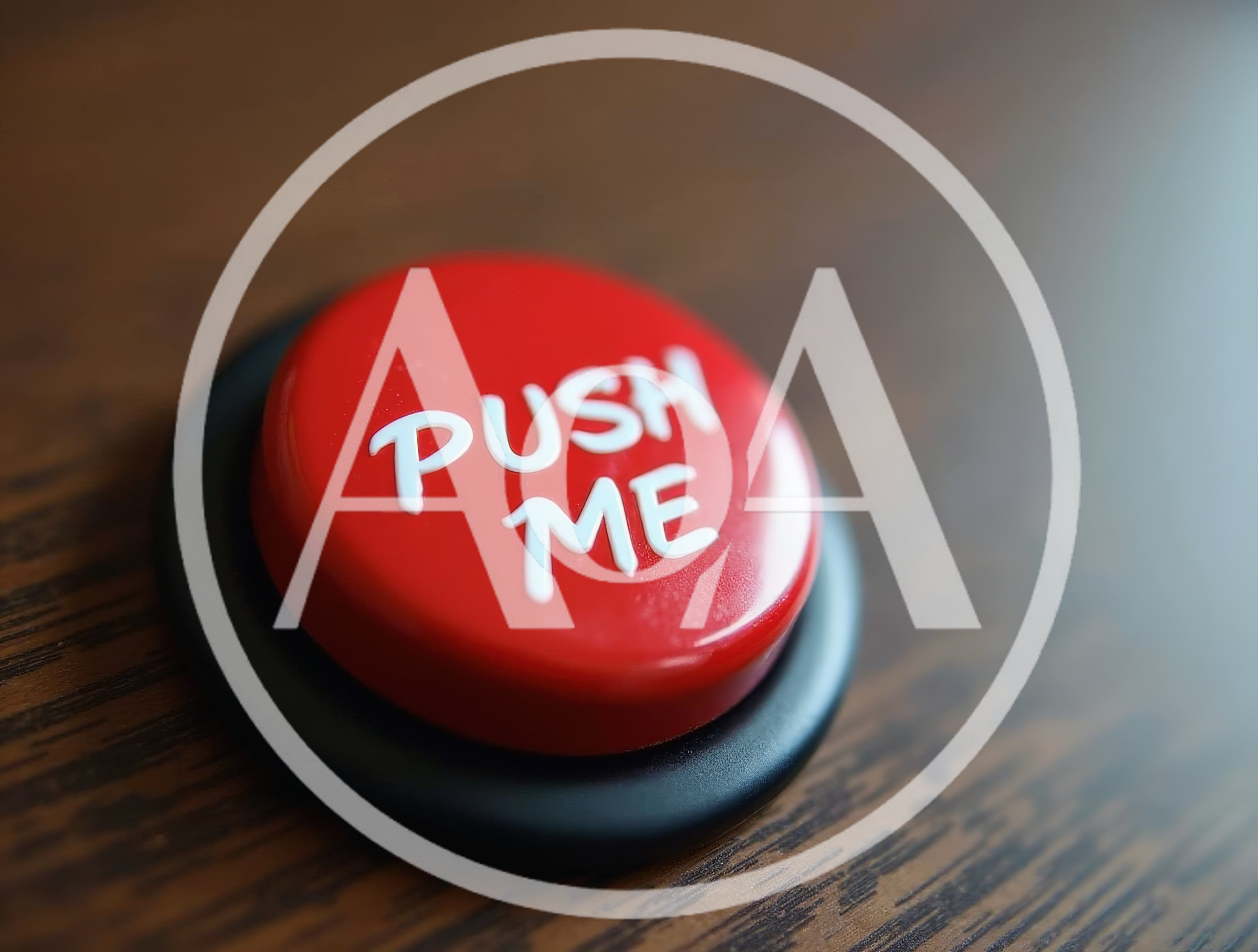 Red Push Me Button On Wooden Surface