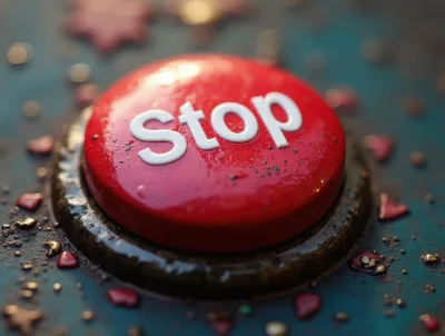Red Stop Button With Decorative Heart Accents