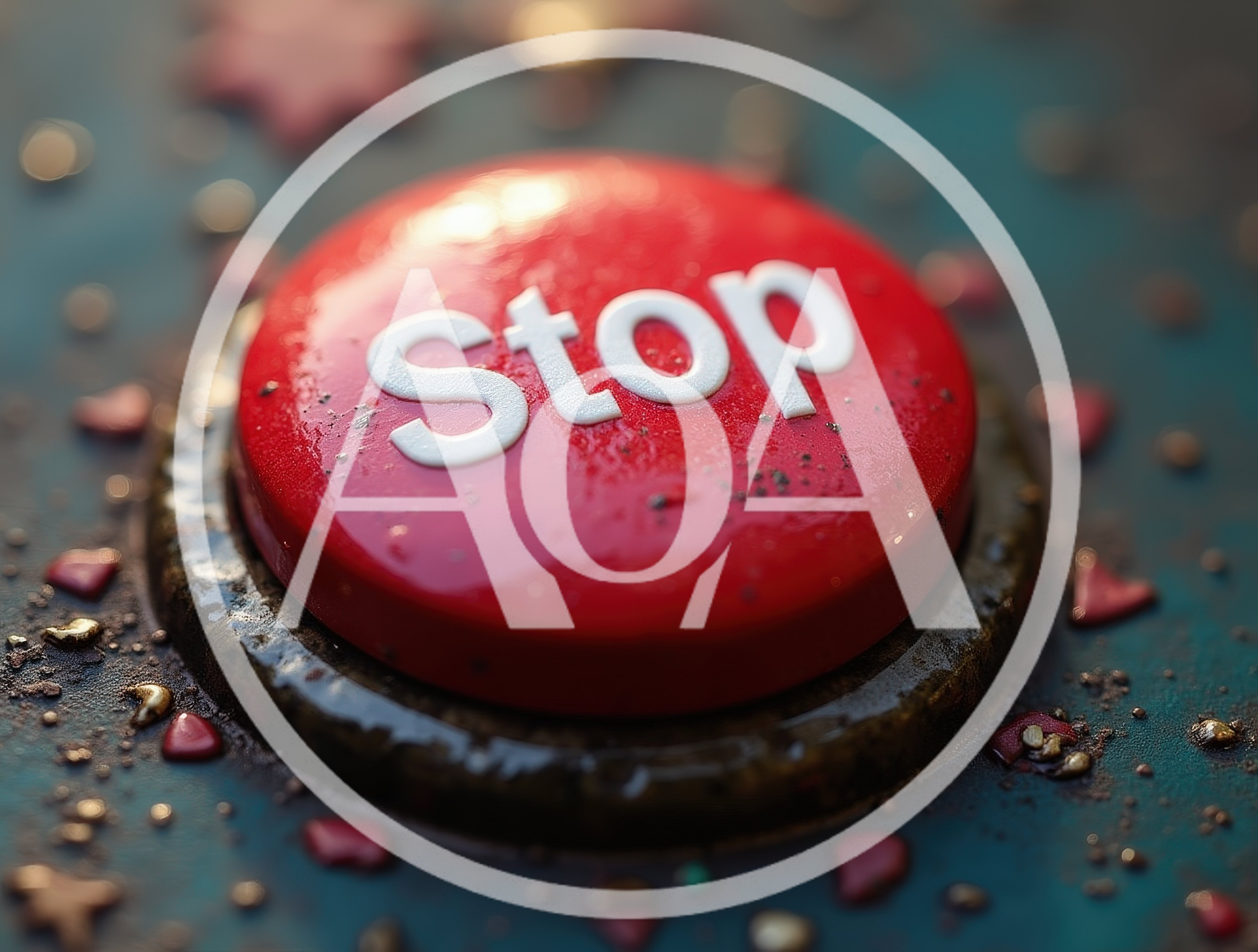 Red Stop Button With Decorative Heart Accents